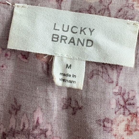 Lucky Brand Boho Floral Paisley Mini Dress M Cottage Western Peasant Smocked Red - Picture 6 of 8